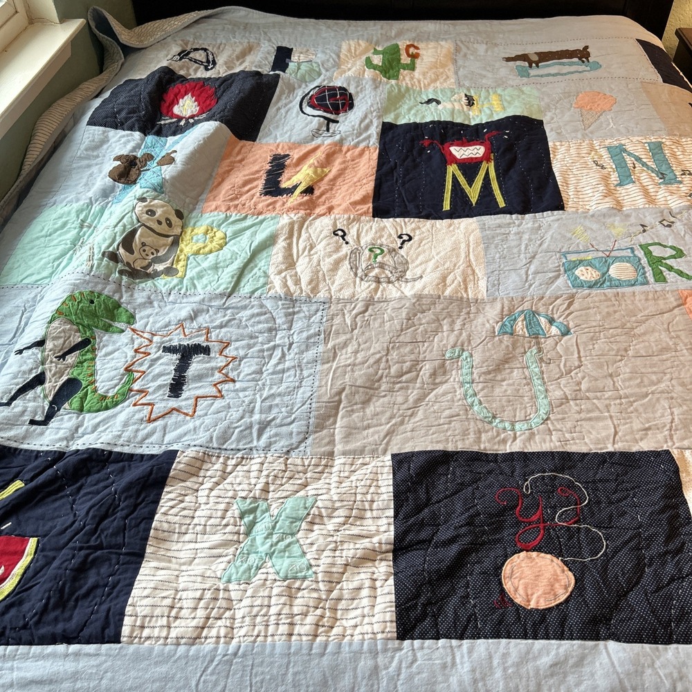 Pottery Barn Queen / Full Kids ABC Alphabet Patchwork Quilt Embroidered Applique